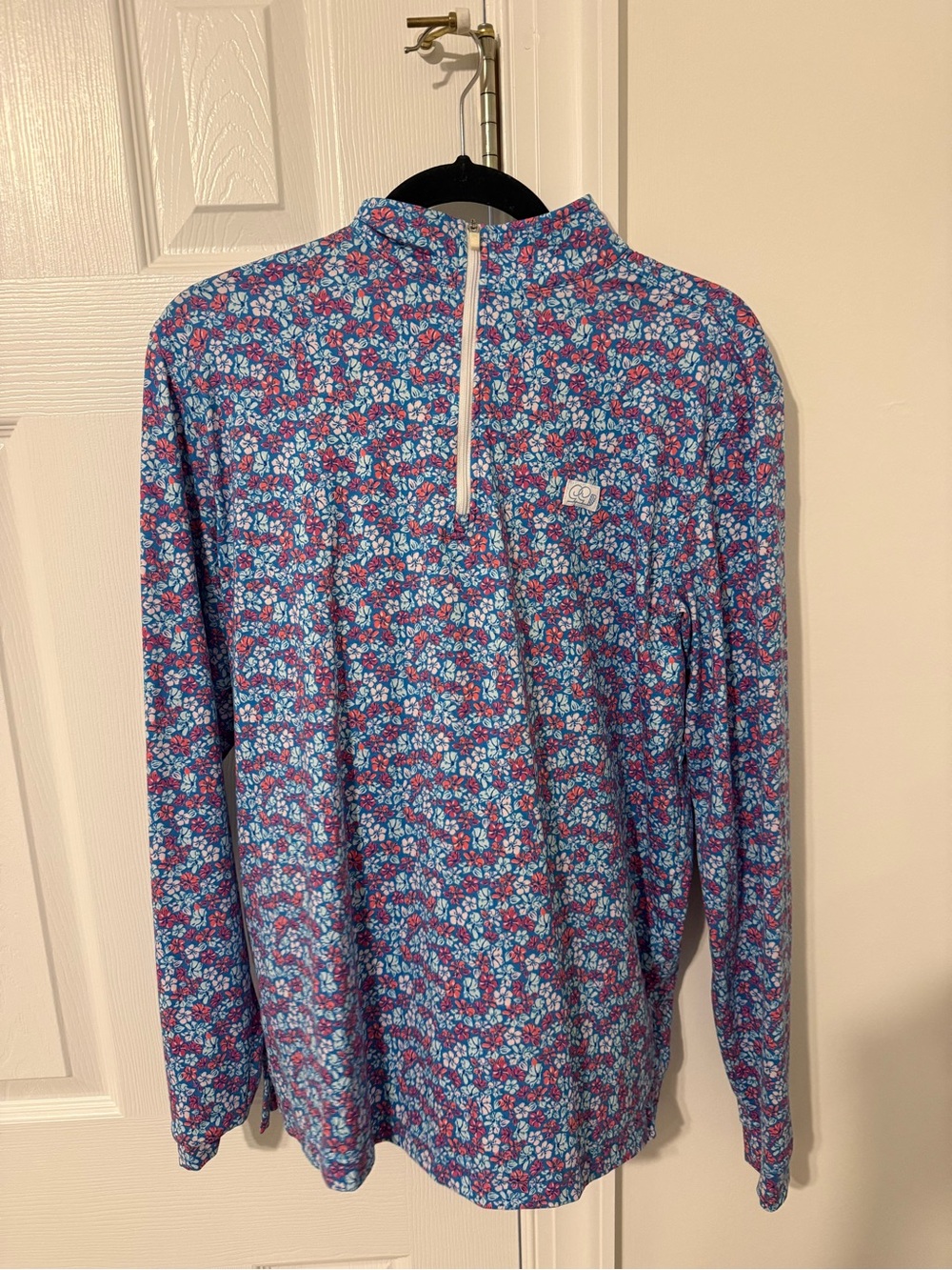 Good Good Golf Azalea Quarter-Zip Floral Pullover in Blue and Pink